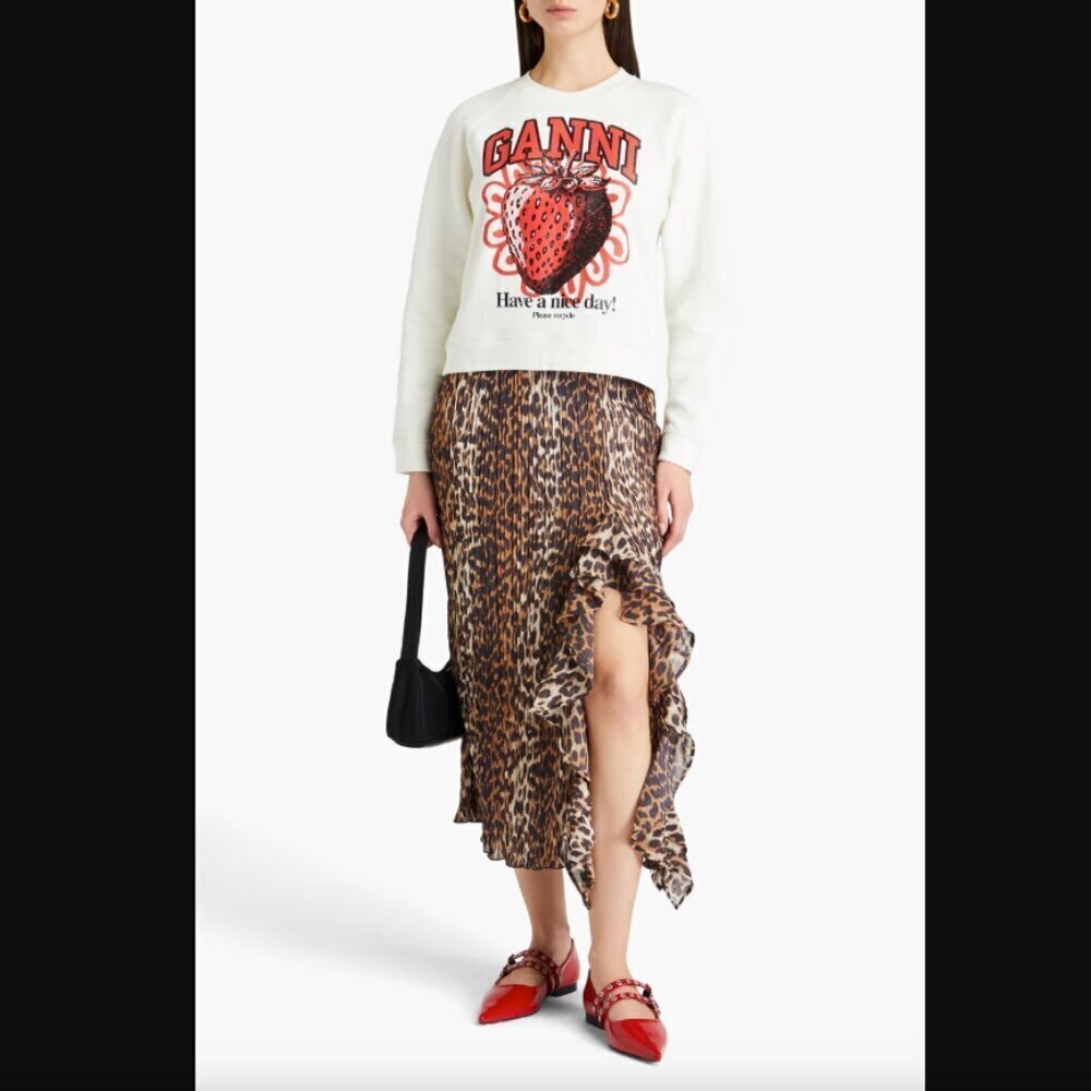 GANNI Ruffled Leopard Print Chiffon Midi Skirt EU 34 / US 2
